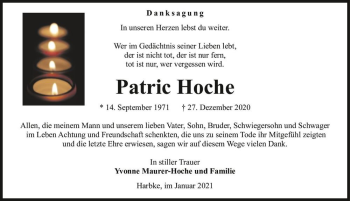 Traueranzeige von Patric Hoche  von Magdeburger Volksstimme