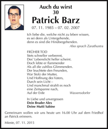 Traueranzeige von Patrick Barz  von Magdeburger Volksstimme