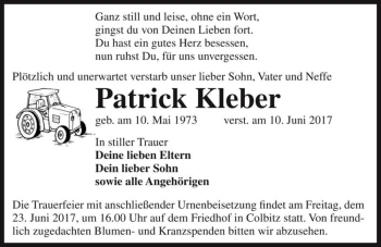Traueranzeige von Patrick Kleber  von Magdeburger Volksstimme
