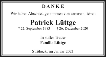 Traueranzeige von Patrick Lüttge  von Magdeburger Volksstimme