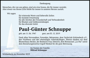 Traueranzeige von Paul-Günter Schnuppe  von Magdeburger Volksstimme