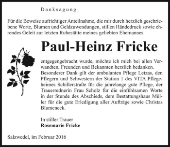 Traueranzeige von Paul-Heinz Fricke  von Magdeburger Volksstimme
