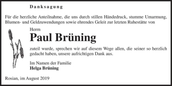 Traueranzeige von Paul Brüning  von Magdeburger Volksstimme
