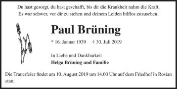 Traueranzeige von Paul Brüning  von Magdeburger Volksstimme