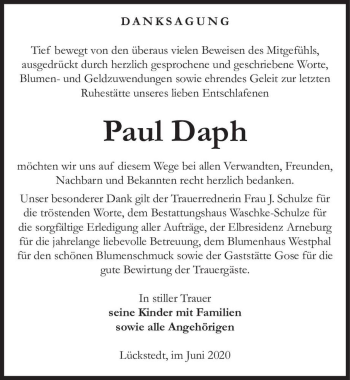 Traueranzeige von Paul Daph  von Magdeburger Volksstimme