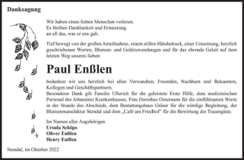 Traueranzeige von Paul Enßlen  von Magdeburger Volksstimme