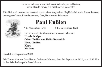 Traueranzeige von Paul Enßlen  von Magdeburger Volksstimme