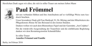 Traueranzeige von Paul Frömmel  von Magdeburger Volksstimme