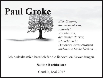 Traueranzeige von Paul Groke  von Magdeburger Volksstimme