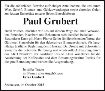 Traueranzeige von Paul Grubert  von Magdeburger Volksstimme