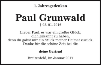 Traueranzeige von Paul Grunwald  von Magdeburger Volksstimme