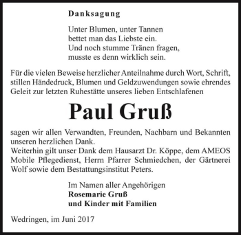 Traueranzeige von Paul Gruß  von Magdeburger Volksstimme