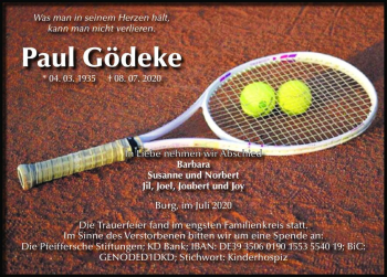 Traueranzeige von Paul Gödeke  von Magdeburger Volksstimme