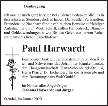 Traueranzeige von Paul Harwardt  von Magdeburger Volksstimme