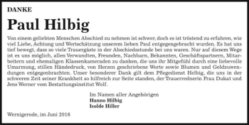 Traueranzeige von Paul Hilbig  von Magdeburger Volksstimme