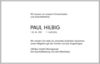 Traueranzeige von Paul Hilbig  von Magdeburger Volksstimme