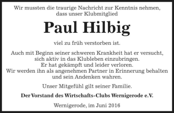 Traueranzeige von Paul Hilbig  von Magdeburger Volksstimme