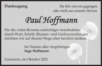 Traueranzeige von Paul Hoffmann  von Magdeburger Volksstimme