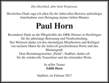 Traueranzeige von Paul Horn  von Magdeburger Volksstimme