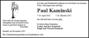 Traueranzeige von Paul Kaminski  von Magdeburger Volksstimme