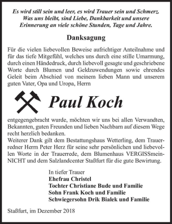 Traueranzeige von Paul Koch  von Magdeburger Volksstimme