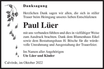 Traueranzeige von Paul Lüer  von Magdeburger Volksstimme