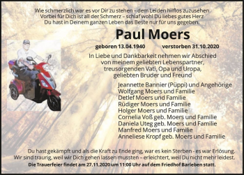 Traueranzeige von Paul Moers  von Magdeburger Volksstimme