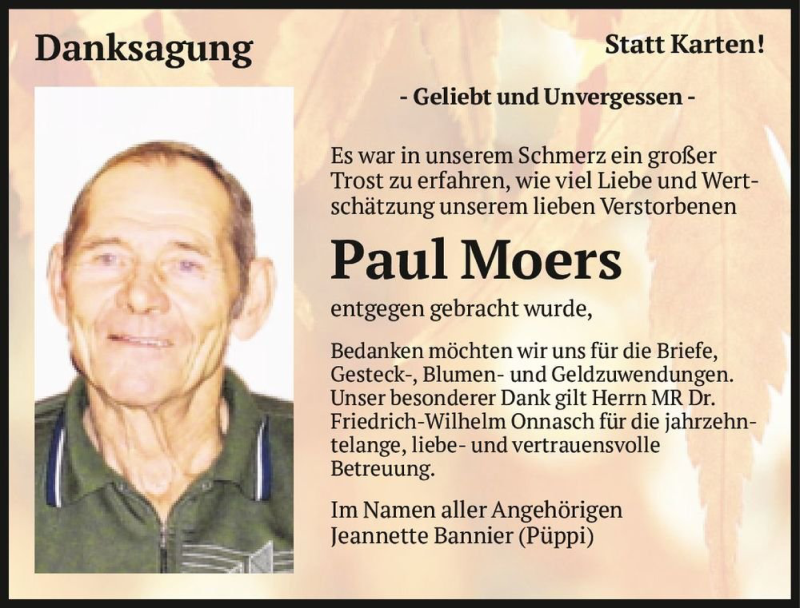  Traueranzeige für Paul Moers  vom 12.12.2020 aus Magdeburger Volksstimme