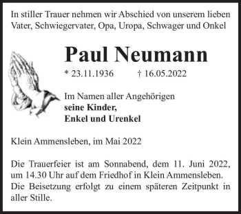 Traueranzeige von Paul Neumann  von Magdeburger Volksstimme
