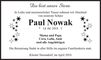 Traueranzeige von Paul Nowak  von Magdeburger Volksstimme