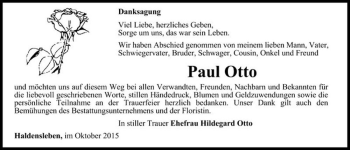 Traueranzeige von Paul Otto  von Magdeburger Volksstimme