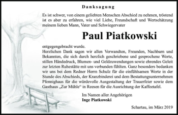 Traueranzeige von Paul Piatkowski  von Magdeburger Volksstimme