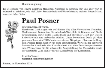 Traueranzeige von Paul Posner  von Magdeburger Volksstimme