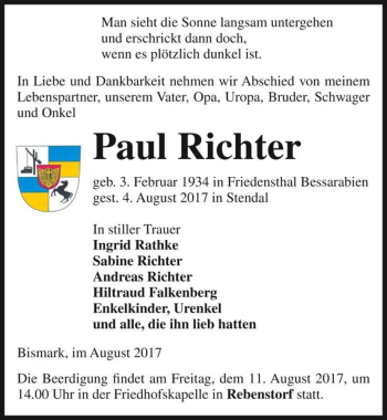 Traueranzeige von Paul Richter  von Magdeburger Volksstimme