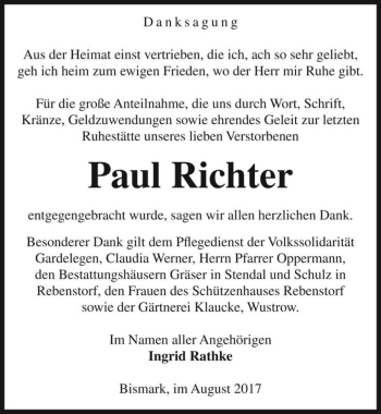 Traueranzeige von Paul Richter  von Magdeburger Volksstimme