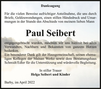 Traueranzeige von Paul Seibert  von Magdeburger Volksstimme