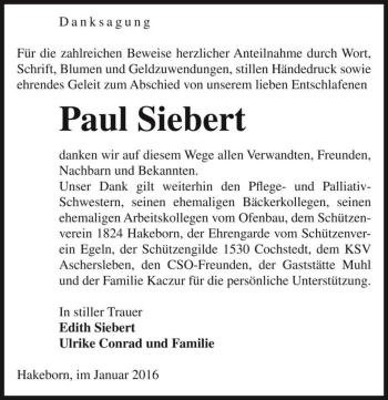Traueranzeige von Paul Siebert  von Magdeburger Volksstimme