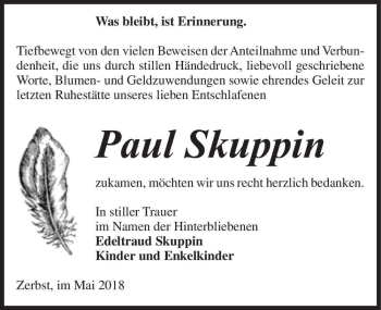 Traueranzeige von Paul Skuppin  von Magdeburger Volksstimme