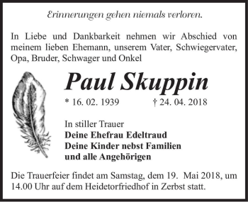 Traueranzeige von Paul Skuppin  von Magdeburger Volksstimme