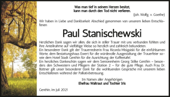 Traueranzeige von Paul Stanischewski  von Magdeburger Volksstimme