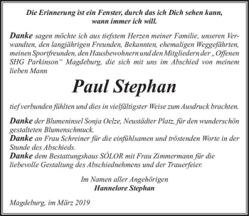 Traueranzeige von Paul Stephan  von Magdeburger Volksstimme