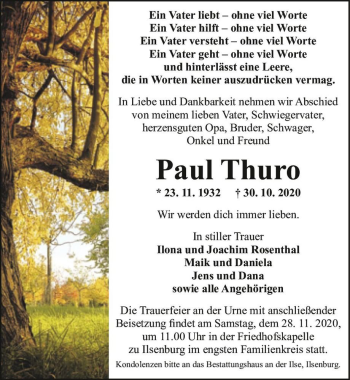 Traueranzeige von Paul Thuro  von Magdeburger Volksstimme