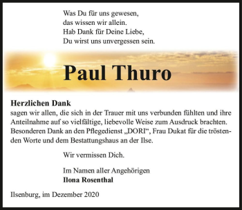 Traueranzeige von Paul Thuro  von Magdeburger Volksstimme