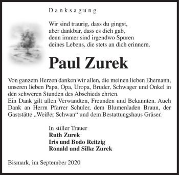 Traueranzeige von Paul Zurek  von Magdeburger Volksstimme