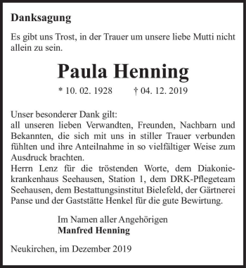 Traueranzeige von Paula Henning  von Magdeburger Volksstimme