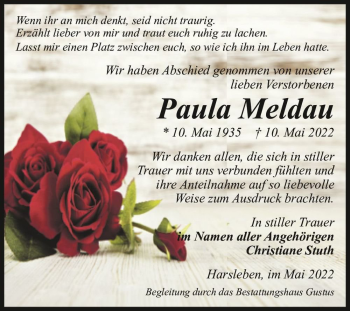Traueranzeige von Paula Meldau  von Magdeburger Volksstimme