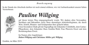 Traueranzeige von Pauline Willging  von Magdeburger Volksstimme