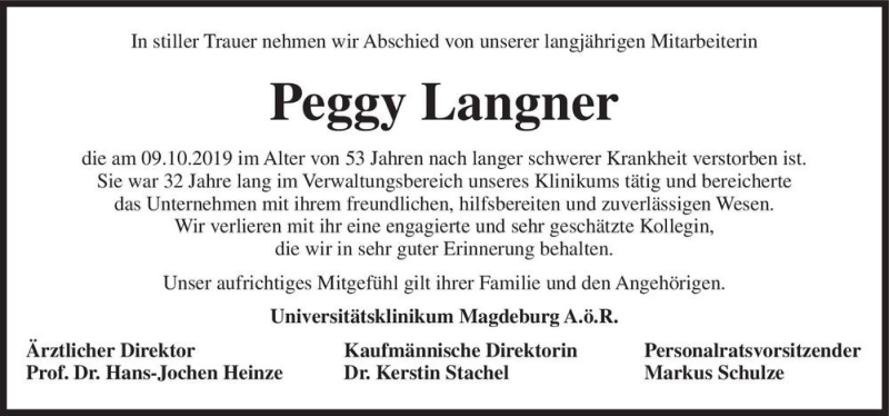  Traueranzeige für Peggy Langner  vom 02.11.2019 aus Magdeburger Volksstimme
