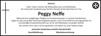 Traueranzeige von Peggy Neffe  von Magdeburger Volksstimme