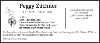 Traueranzeige von Peggy Züchner  von Magdeburger Volksstimme
